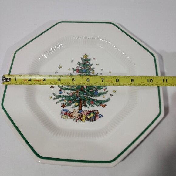 Nikko Happy Holiday Porcelain 2 Tier Octagon Serving Tray w/ Post Gold Handle - Picture 6 of 13